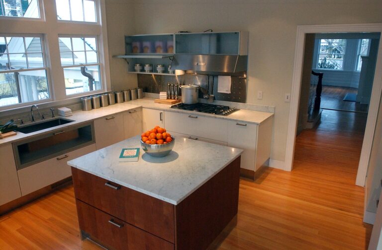 The kitchen in Julia Child's old home in 2003. It has since been remodeled as the house is going on the market this month. (Evan Richman/The Boston Globe / Getty Images)