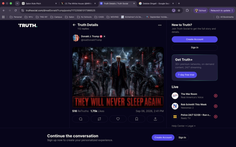 Trump's AI posting spree on Labor Day weekend took a dark turn into apocalyptic movie-style scenes of warrior robots between multiple "new" maps renaming New Mexico and praising his achievements in Iran and in the jobs market. (Screenshot / Truth Social)