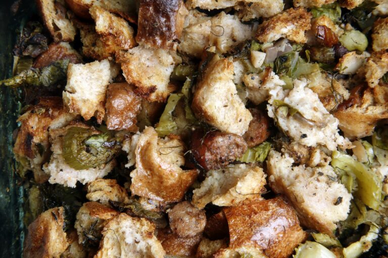 Close-up dish of cooked stuffing (Steve Cicero / Getty Images)