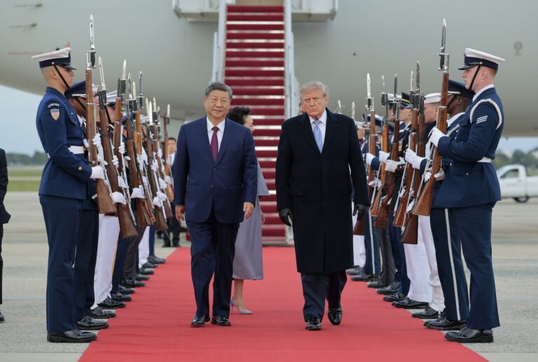 Donald Trump welcomes Chinese President Xi Jinping at Joint Base Andrews in Maryland, Sept. 23, 2026. (Chip Somodevilla/Getty Images)