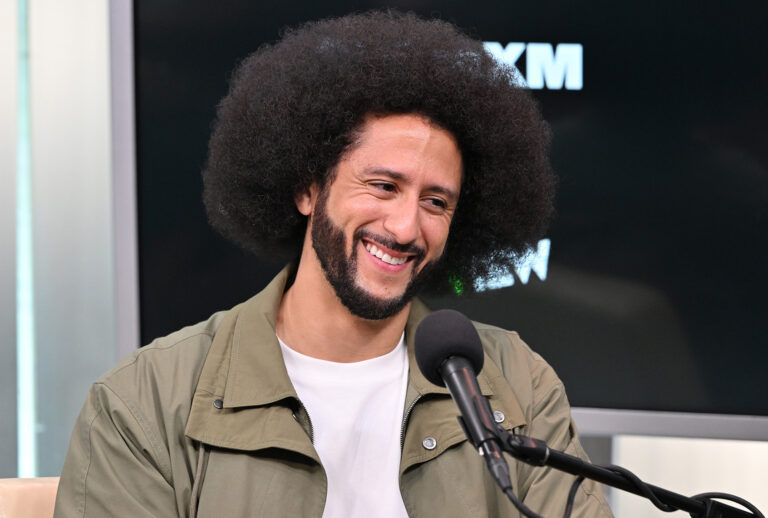 Colin Kaepernick discusses his new memoir during a SiriusXM Front Row event with host Karen Hunter in New York on Sept. 10, 2026. (Slaven Vlasic/Getty Images)