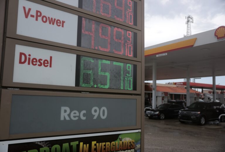 The price of diesel fuel is displayed at a gas station on September 11, 2026 in Miami, Florida. Diesel fuel prices in the U.S. topped $6 a gallon for the first time ever. (Photo by Joe Raedle/Getty Images)