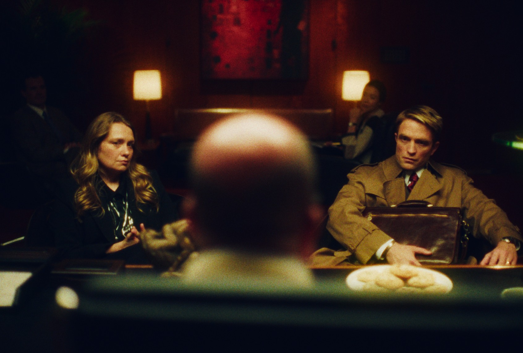 Merritt Wever and Robert Pattinson in "Primetime" (A24)