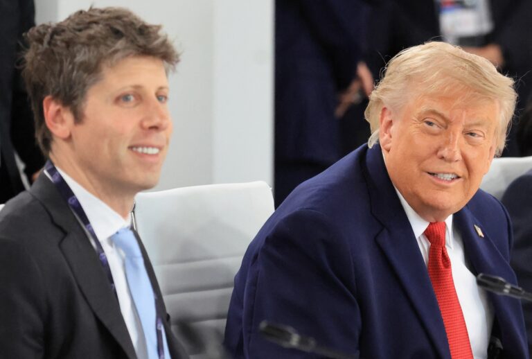 Donald Trump and OpenAI CEO Sam Altman in Evian, France, on June 17, 2026. (Photo by Ludovic MARIN / AFP via Getty Images)