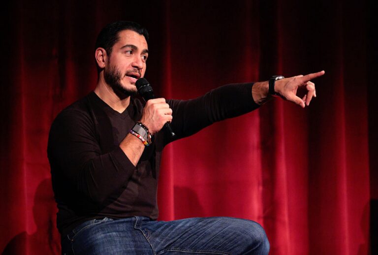 TRAVERSE CITY, MICHIGAN - OCTOBER 10: Democratic Senate Candidate Abdul El-Sayed speaks from the stage during a campaign event at the State Theater on October 10, 2026 in Traverse City, Michigan. A former public health director and firebrand progressive, El-Sayed has been polling ahead of his Republican opponent and former U.S. Rep. Mike Rogers, but the lead remains within the margin of error. Al-Sayed could become the first Muslim elected to the U.S. Senate from a state that has not elected a GOP senator in 32 years.  (Photo by Chip Somodevilla/Getty Images) (Chip Somodevilla/Getty Images)