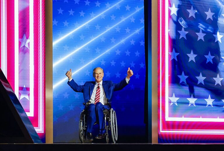 Texas Gov. Greg Abbott takes the stage on the second day of the 2026 Republican National Midterm Convention on Sept. 10, 2026 in Dallas, Texas. (Justin Sullivan/Getty Images)