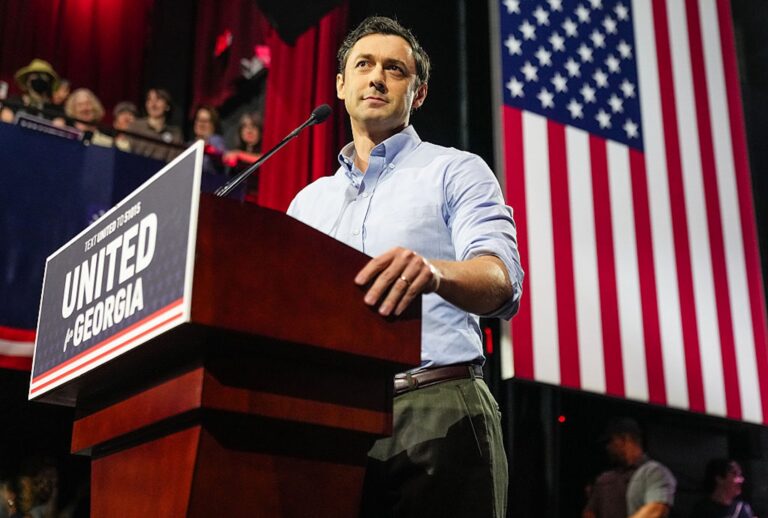 Sen. Jon Ossoff, D-Ga., speaks during a campaign event at the Georgia Theater on Sept. 13, 2026 in Athens, Georgia. (Elijah Nouvelage/Getty Images)