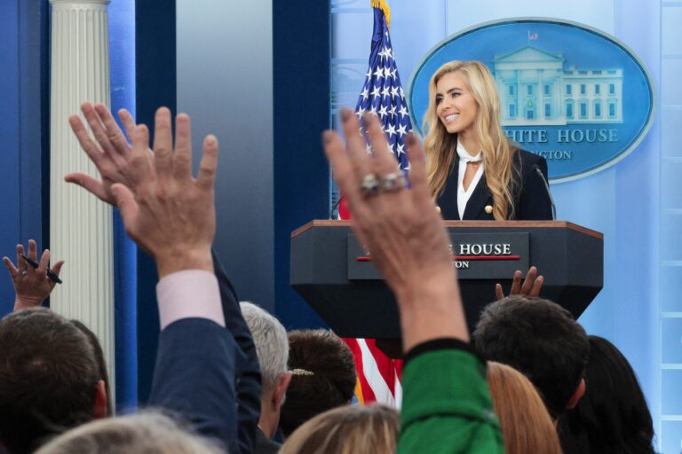 White House press secretary Katie Zacharia during her first news briefing, Oct. 13, 2026. (Chip Somodevilla/Getty Images)
