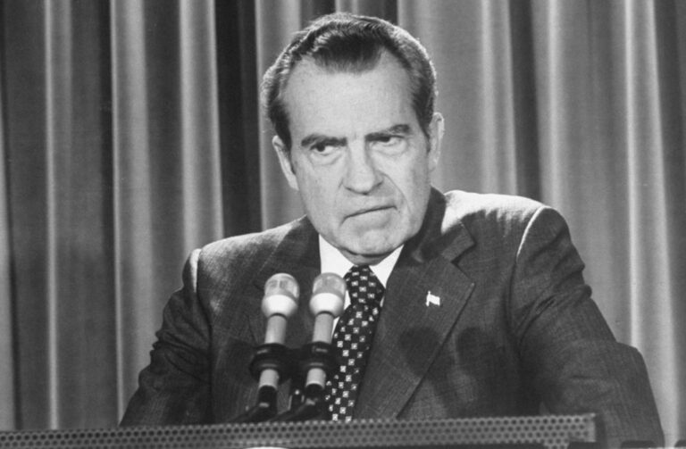 President Richard Nixon holding a press conference (Steve Northup/Getty Images)