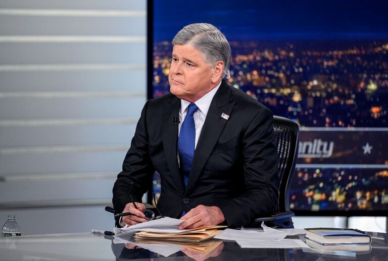 Host Sean Hannity looks on as Vice President JD Vance visits his show "Hannity" at Fox News Channel Studios on June 15, 2026. (Roy Rochlin/Getty Images)