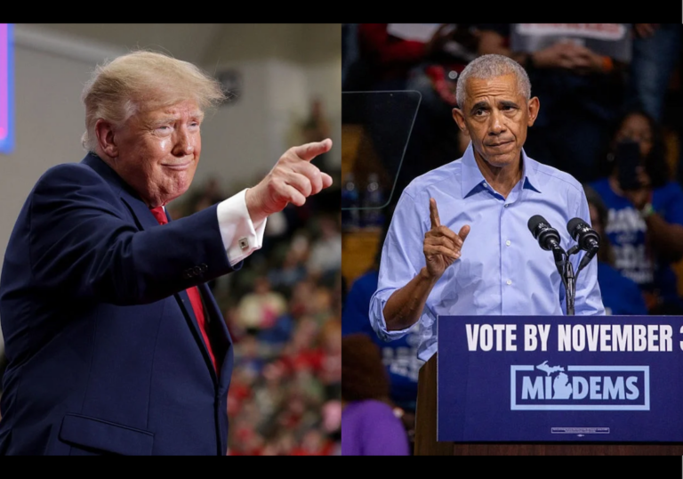 In a duel of the Presidents, both campaigned in battleground states for their respective parties. Neither were shy about using tough words to remind people what's at stake on Election Day. (Alex Wong / Bill Pugliano / Getty Images)