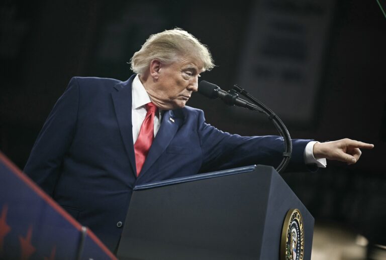 Donald Trump speaks during a campaign rally at the Alico Arena, Florida Gulf Coast University in Fort Myers, Florida on October 23, 2026. (Photo by Brendan SMIALOWSKI / AFP via Getty Images)