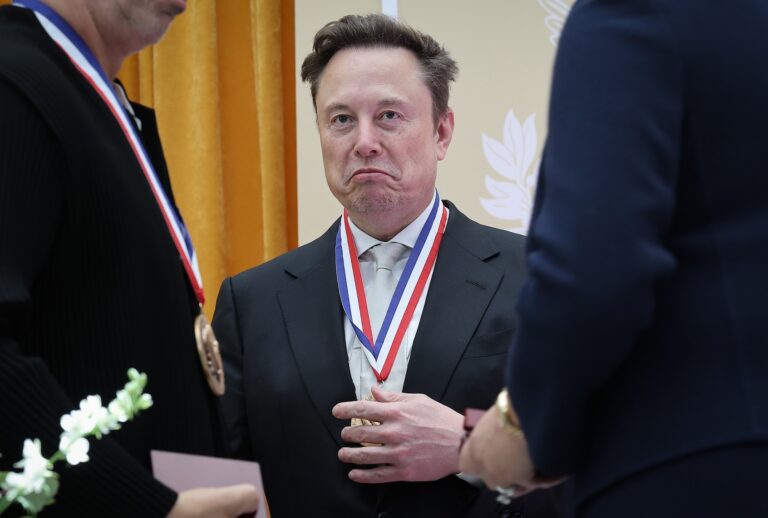Tesla and SpaceX CEO Elon Musk reacts after being awarded the National Medal of Science during the Golden Age of American Innovation Summit at the Institute of Peace on October 08, 2026 in Washington. (Photo by Win McNamee/Getty Images)