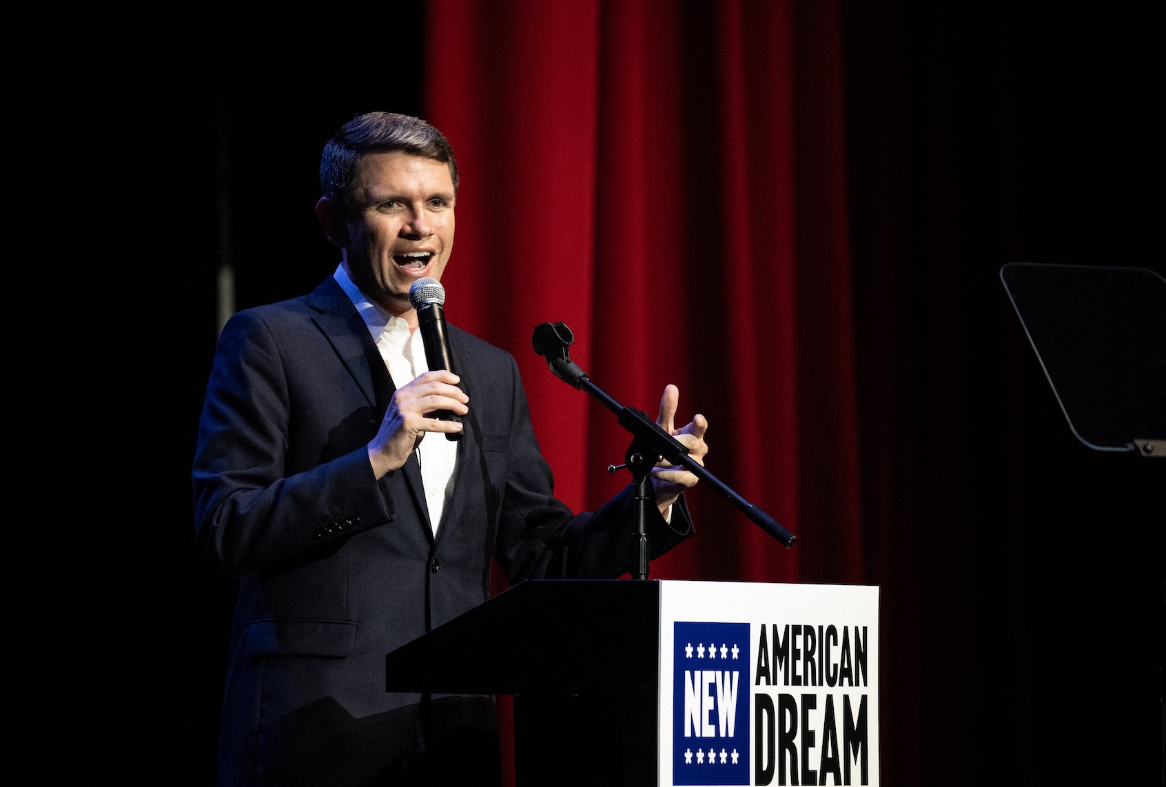 Democratic candidate for Senate James Talarico speaks during a campaign rally as part of his "New American Dream Tour" in Pasadena, Texas, on August 9, 2026. (Photo by RONALDO SCHEMIDT / AFP via Getty Images)